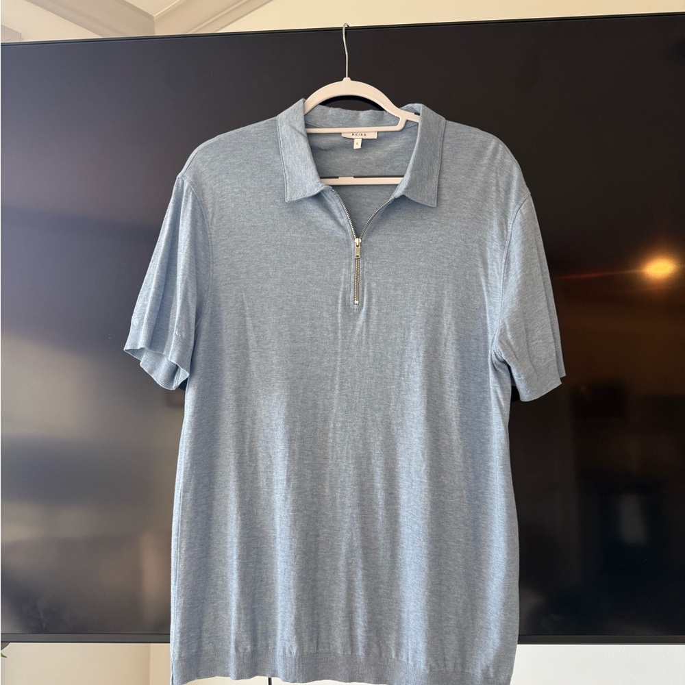 Reiss Blue Quarter Zip Shirt with Classic Collar